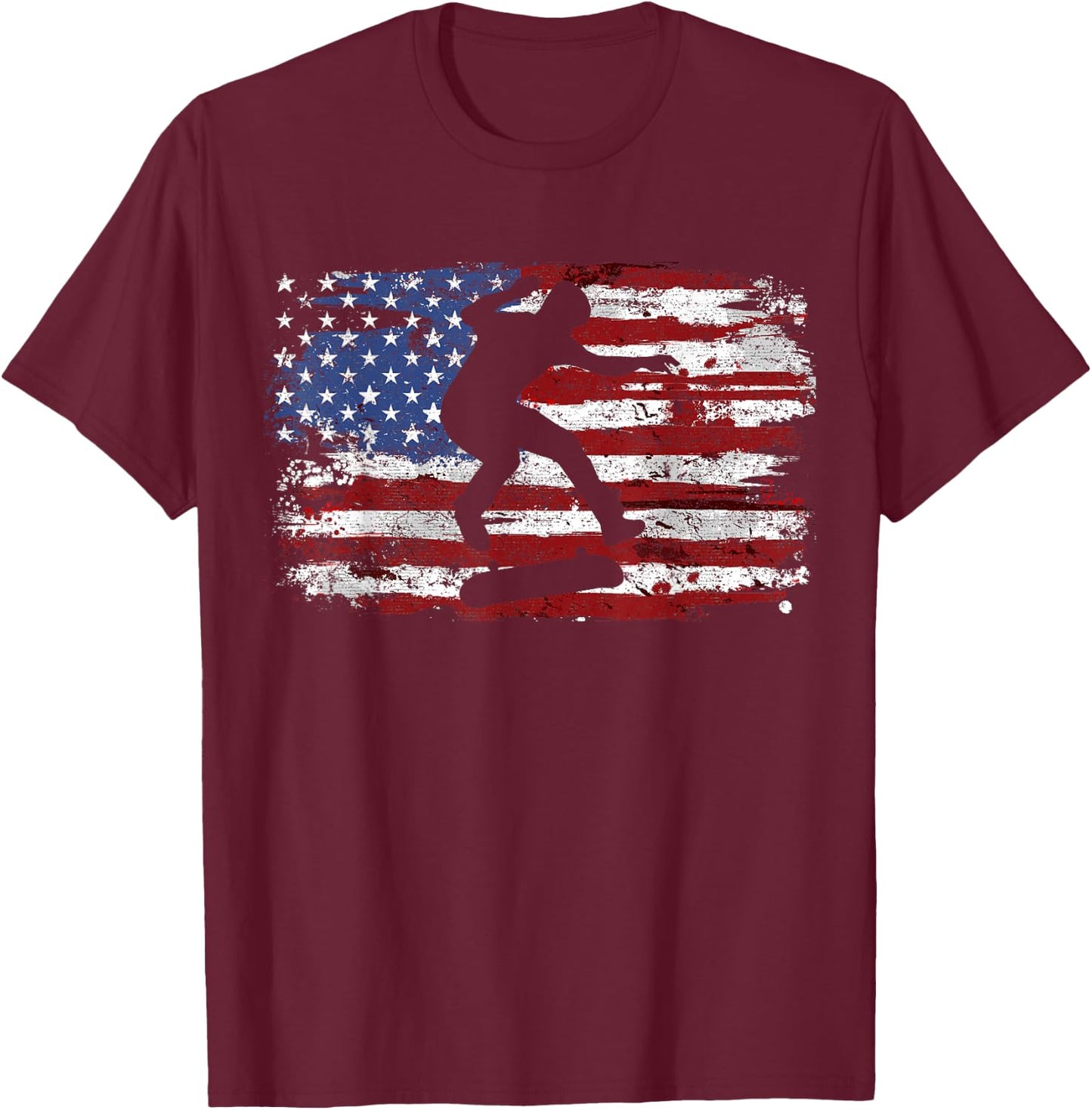 Skateboard Vintage USA Flag T-Shirt - T-Shirt | Maroon