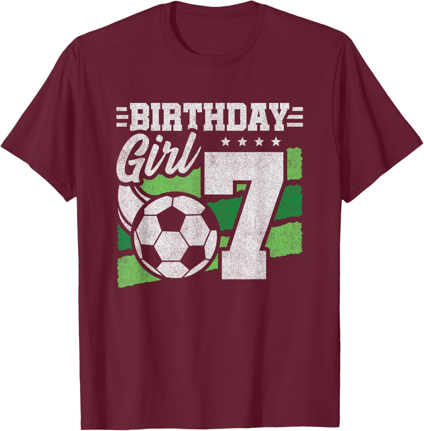 Girls 7th Birthday - Soccer Party 7 Year Old Girl Birthday T-Shirt - T-Shirt | Maroon