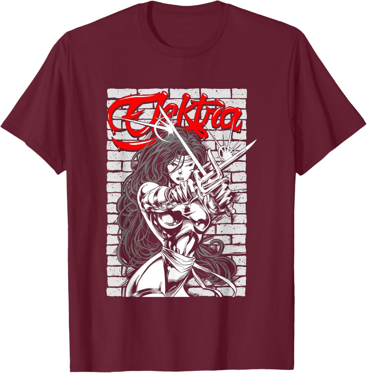 Marvel Comics Retro Classic Elektra Crossed Sai Swords T-Shirt - T-Shirt | Maroon