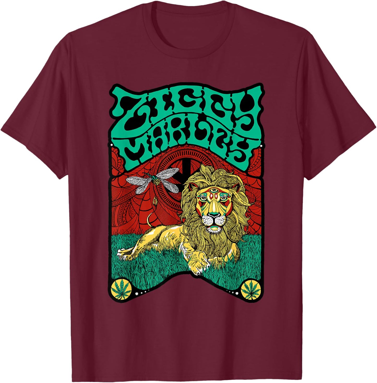 Ziggy Marley - Official Merchandise - Fly Rasta Lion T-Shirt - T-Shirt | Maroon