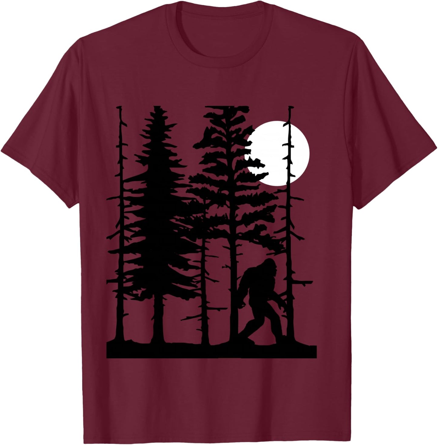 Bigfoot Hiding in Forest for Sasquatch Believers T-Shirt - T-Shirt | Maroon