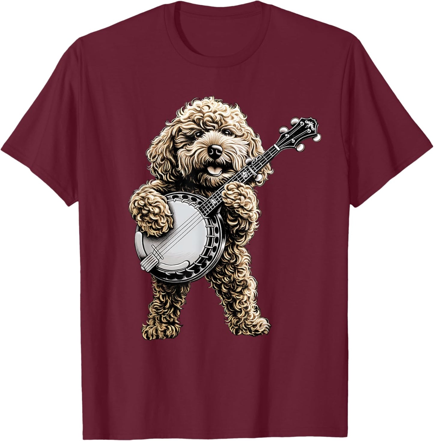 Golden Doodle Goldendoodle Dog Bluegrass Banjo Player T-Shirt - T-Shirt | Maroon