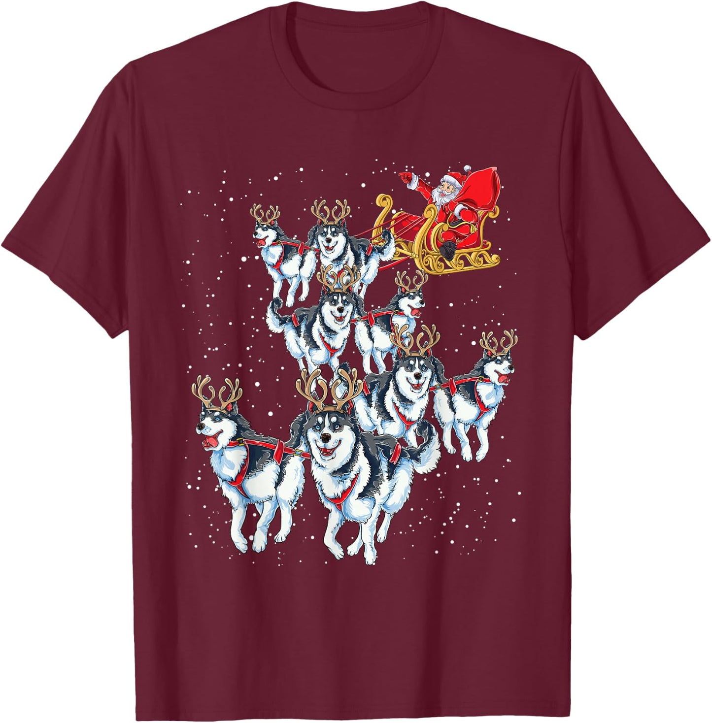 Funny Santa Sleigh with Husky Reindeer - Christmas Dog Women Kids T-Shirt - T-Shirt | Maroon