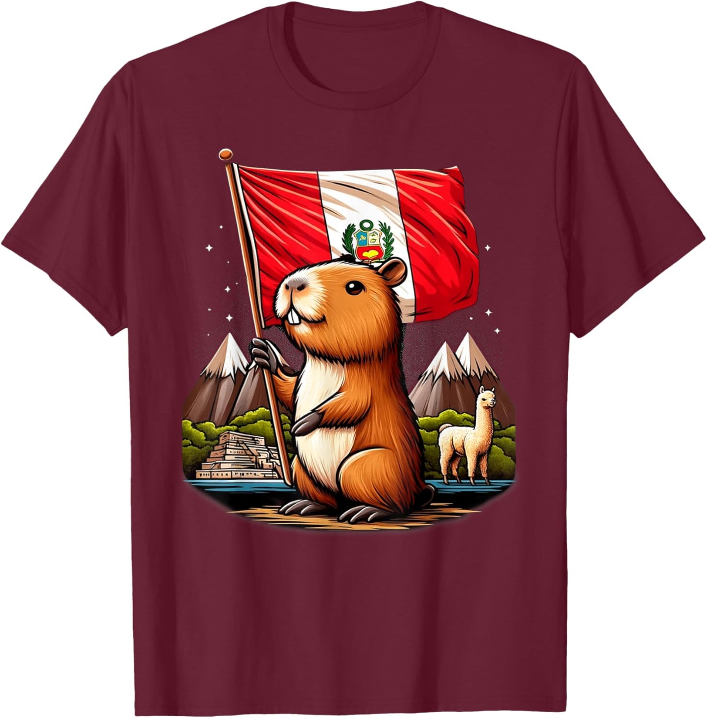 Peruvian Capybara Peru Flag - Ronsoco Fiestas Patrias T-Shirt - T-Shirt | Maroon