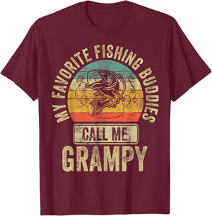 My Favorite Fishing Buddies Call Me Fisherman Grampy Shirt T-Shirt - T-Shirt | Maroon