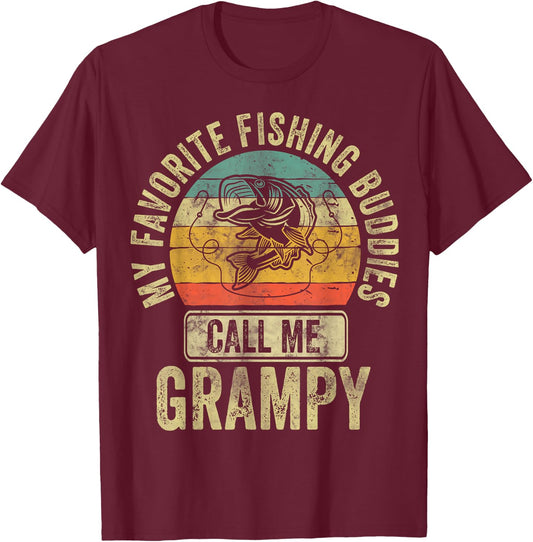 My Favorite Fishing Buddies Call Me Fisherman Grampy Shirt T-Shirt - T-Shirt | Maroon