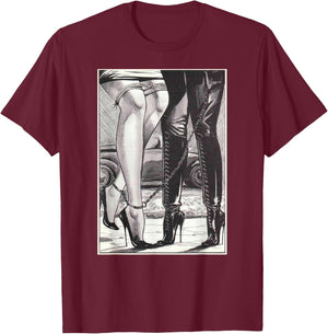 Hot Lesbian Rope Bondage Lovers Lesbian High Heel Dominatrix T-Shirt - T-Shirt | Maroon