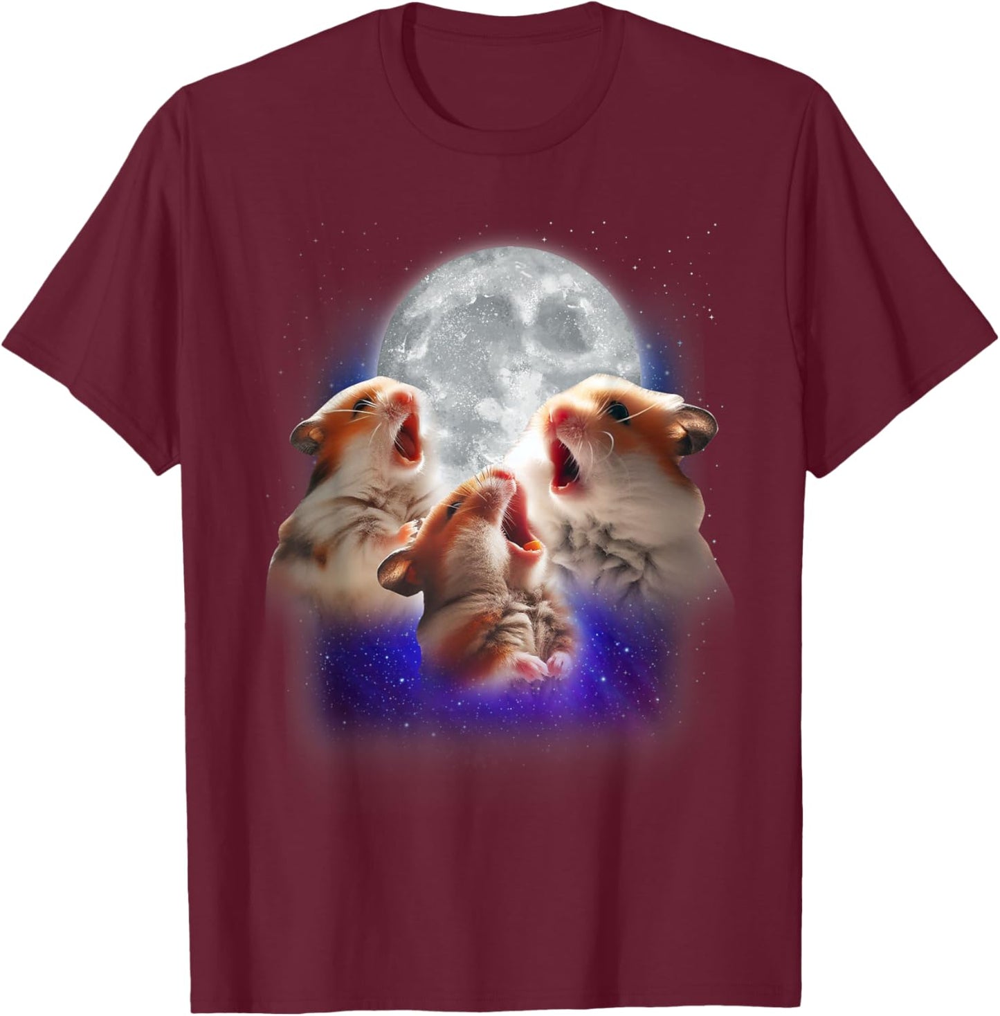 3 Hamsters Howling At The Moon Funny Pet Hamster Lover Kids T-Shirt - T-Shirt | Maroon