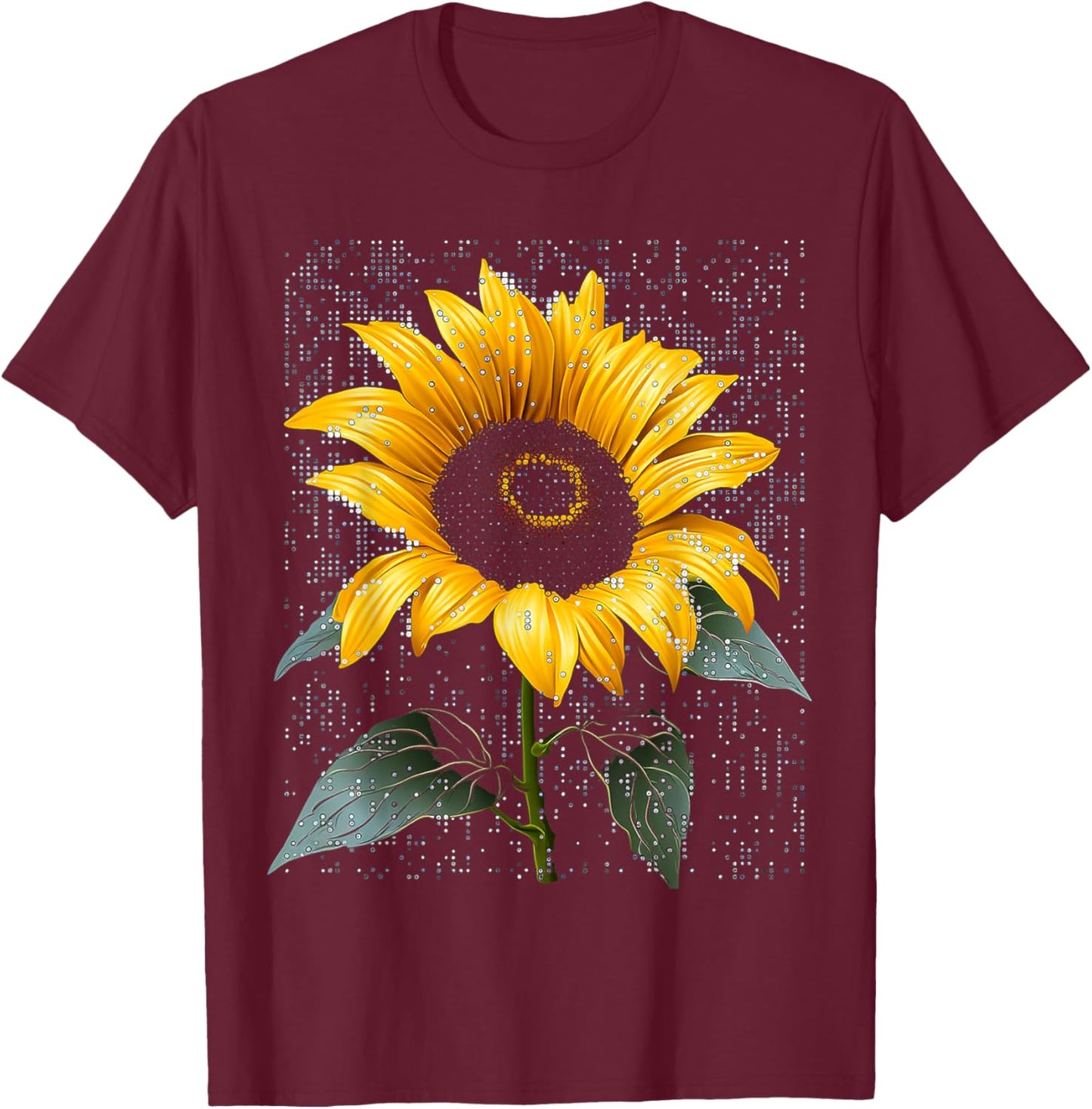 Sunflower Nature Motif Art Graphic Sunflower T-Shirt - T-Shirt | Maroon