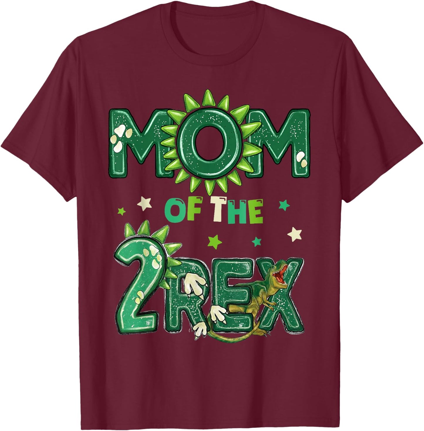 Mom of The Two Rex Birthday Dinosaur Family Matching T-Shirt - T-Shirt | Maroon