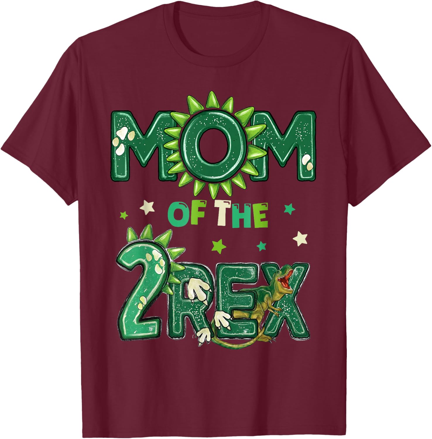 Mom of The Two Rex Birthday Dinosaur Family Matching T-Shirt - T-Shirt | Maroon