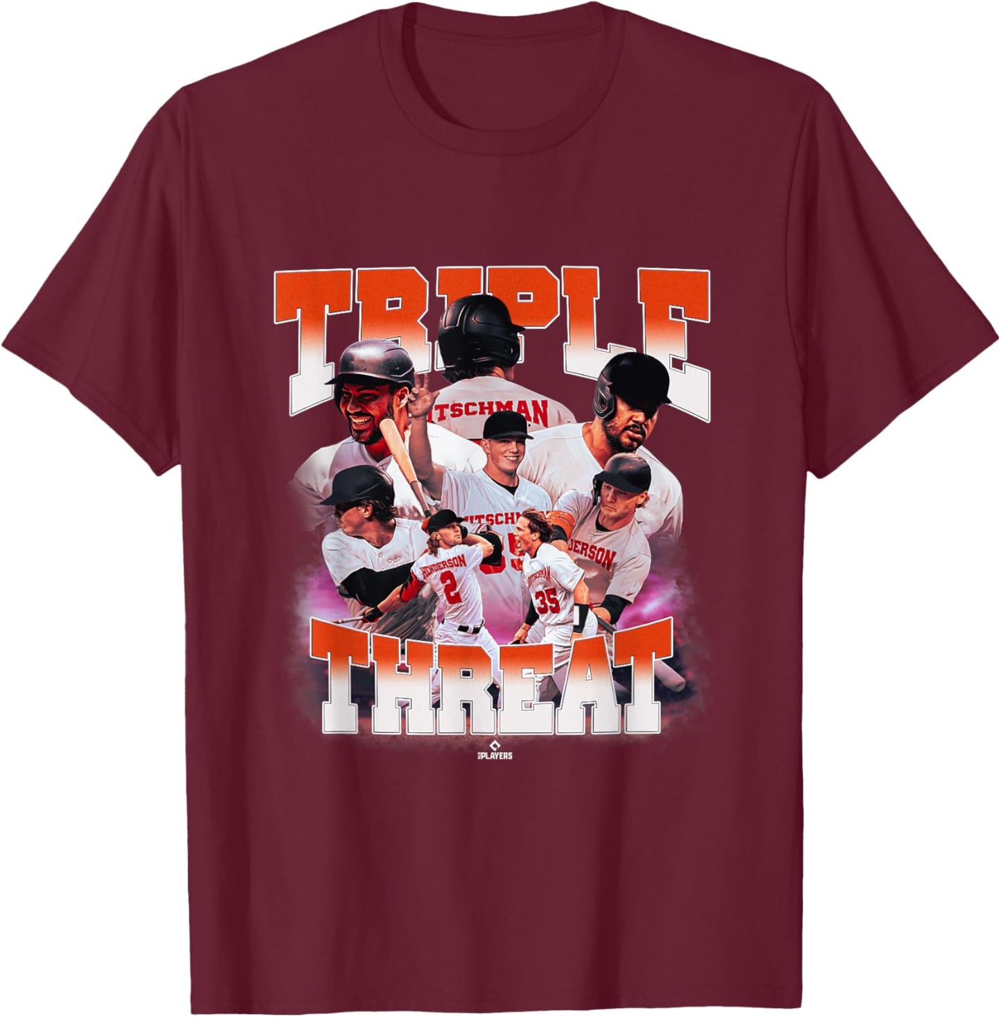Henderson, Rutschman, Santander | MLBPA Trios | MLBTRIO4010 T-Shirt - T-Shirt | Maroon