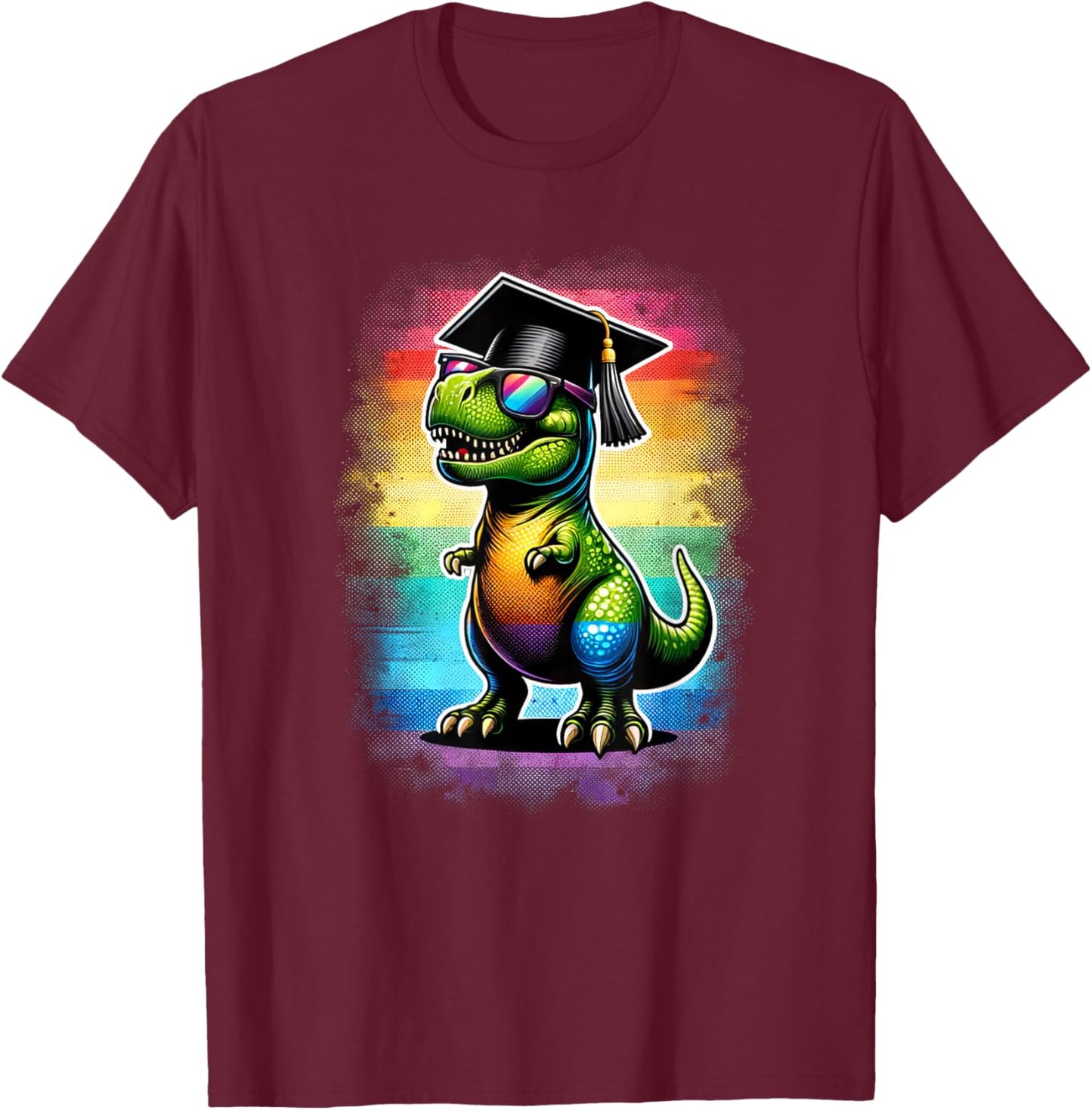 Dinosaur T Rex Wearing Graduation Cap Class Of 2024 Colorful T-Shirt - T-Shirt | Maroon