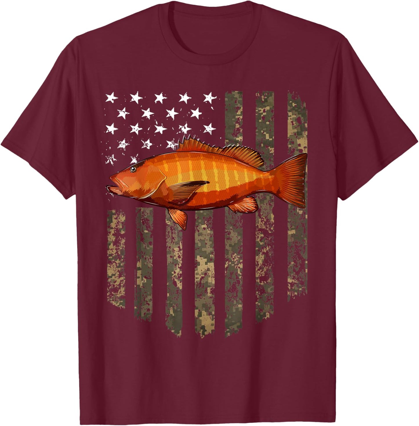 Camo American Flag Cubera Snapper Fishing 4th Of July Men T-Shirt - T-Shirt | Maroon