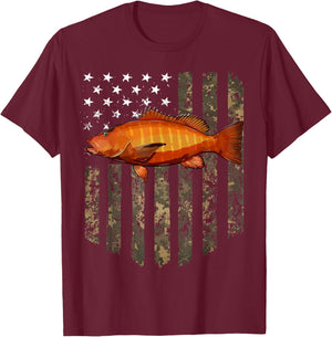 Camo American Flag Cubera Snapper Fishing 4th Of July Men T-Shirt - T-Shirt | Maroon
