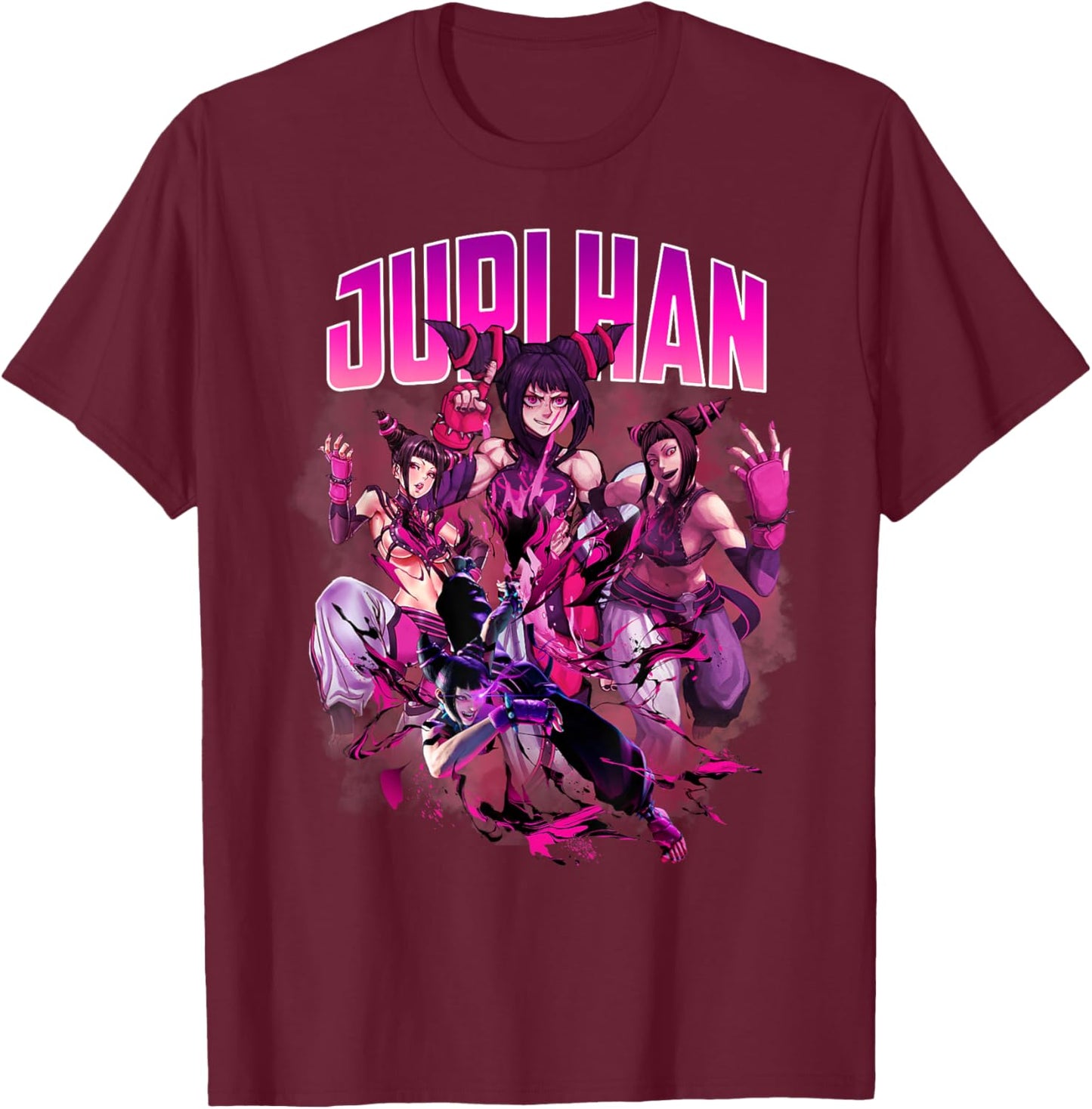 Game Character Juri Han Collage Style 90's Vintage T-Shirt - T-Shirt | Maroon