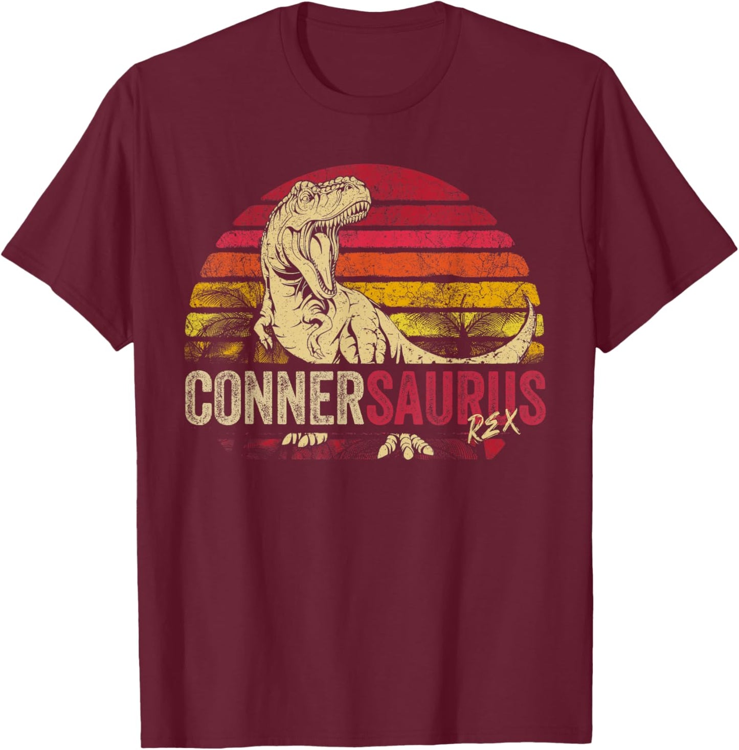 Conner Saurus Funny Personalized Dinosaur T Rex Boys Name T-Shirt - T-Shirt | Maroon