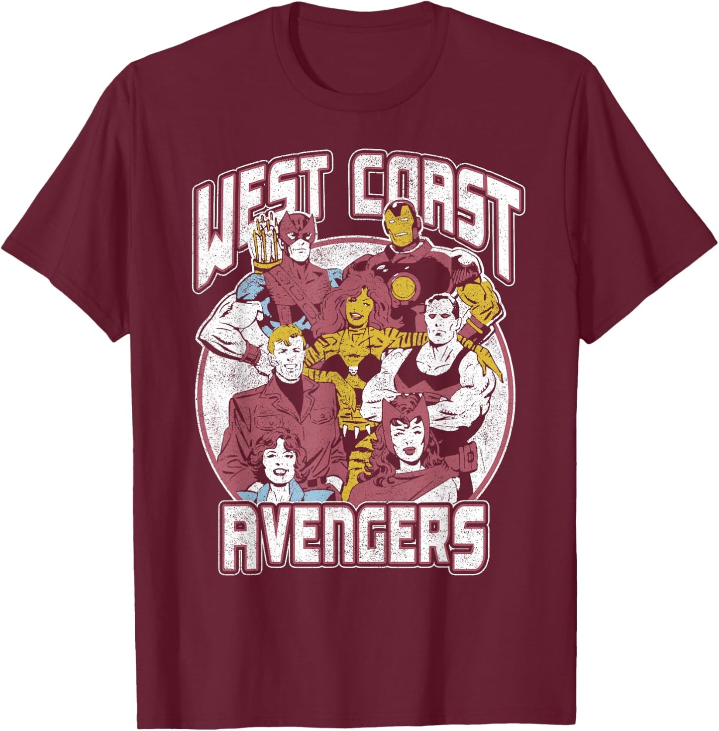 Marvel West Coast Avengers Distressed Poster T-Shirt - T-Shirt | Maroon