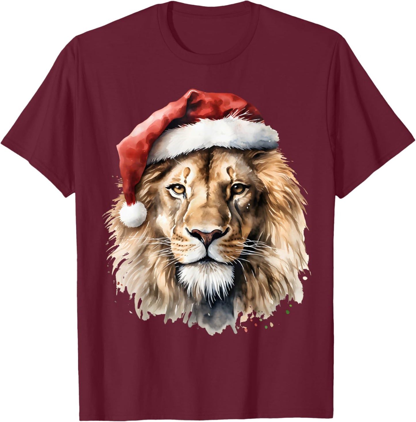 Lion Lover Santa Hat Christmas Zoologist Pajamas Xmas wild T-Shirt - T-Shirt | Maroon