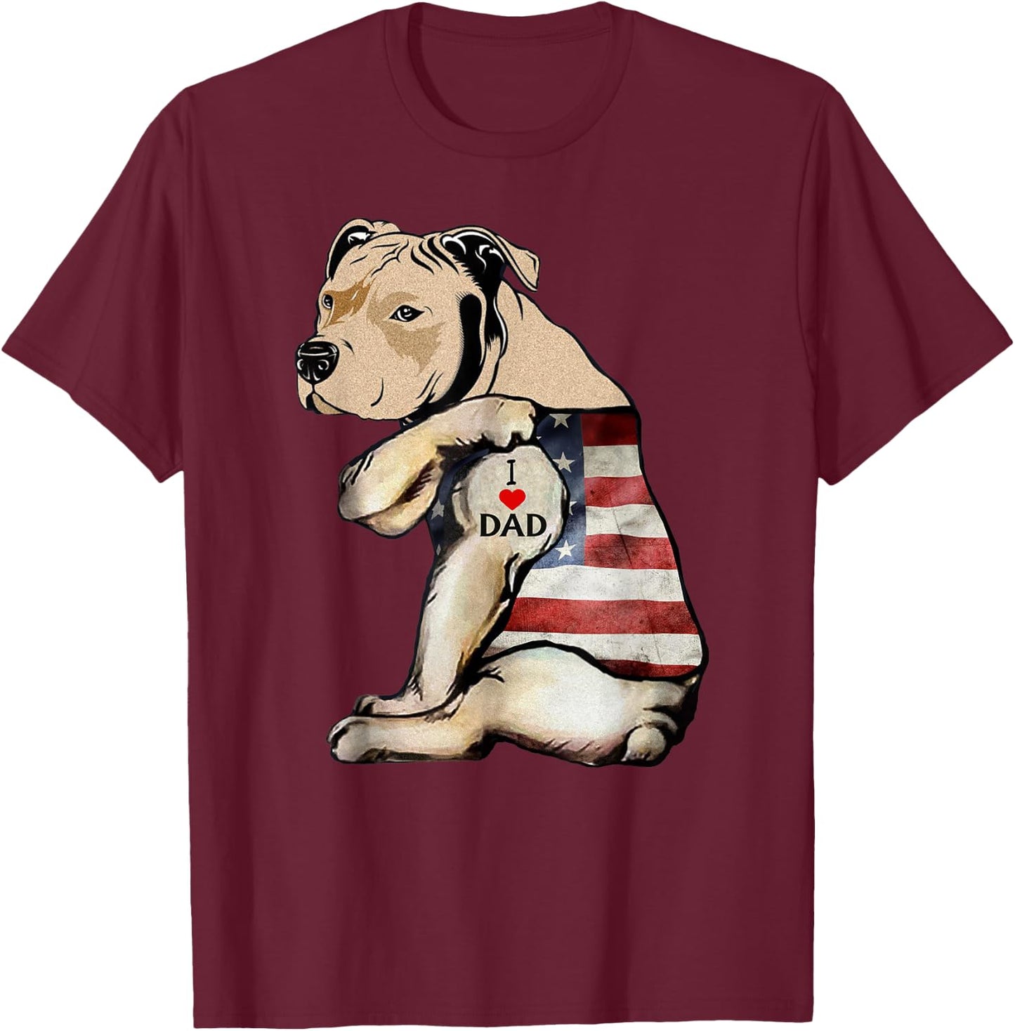 Pitbull I Love Dad Tattoo Fathers Day T-Shirt - T-Shirt | Maroon