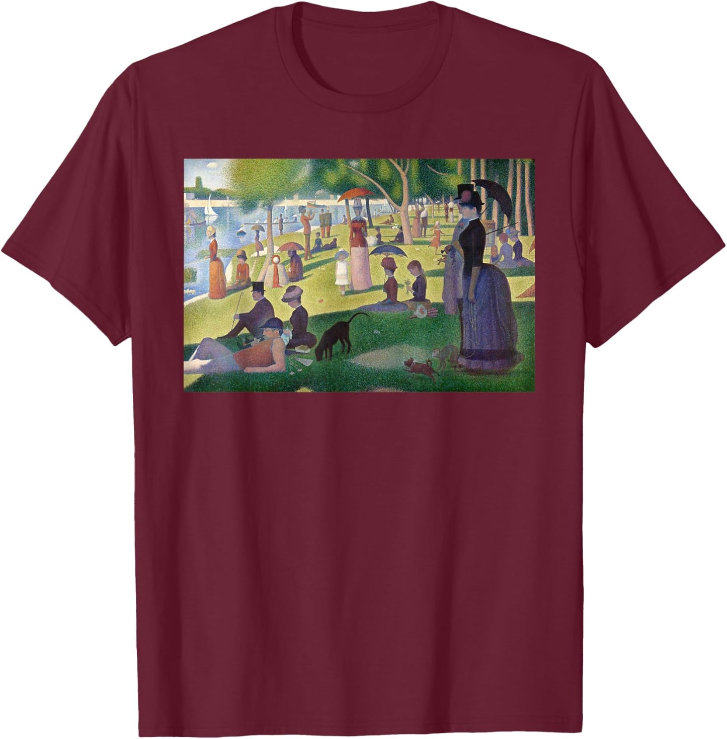 Seurat Sunday Afternoon Famous Painting By Seurat T-Shirt - T-Shirt | Maroon