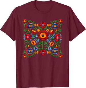 Funny Ukrainian Embroidery Traditional Flowers National Art T-Shirt - T-Shirt | Maroon