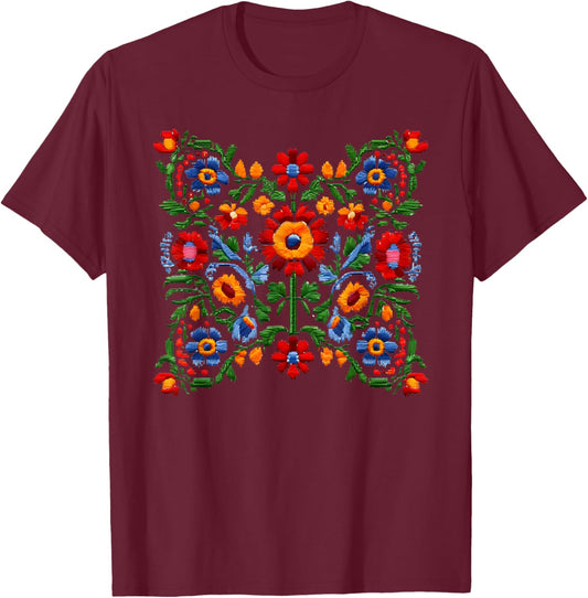 Funny Ukrainian Embroidery Traditional Flowers National Art T-Shirt - T-Shirt | Maroon