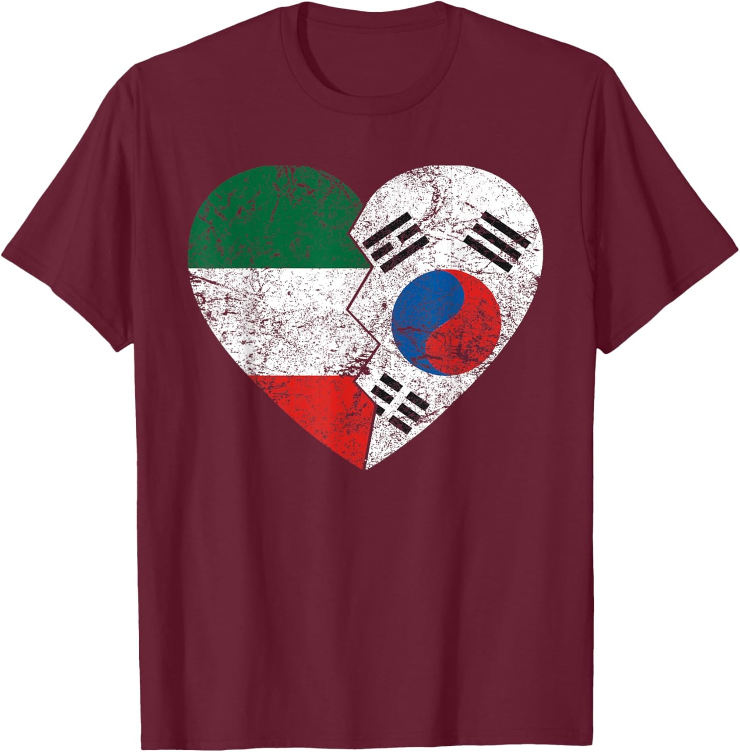 South Korean Italian Flags Heart | Italy South Korea Roots T-Shirt - T-Shirt | Maroon