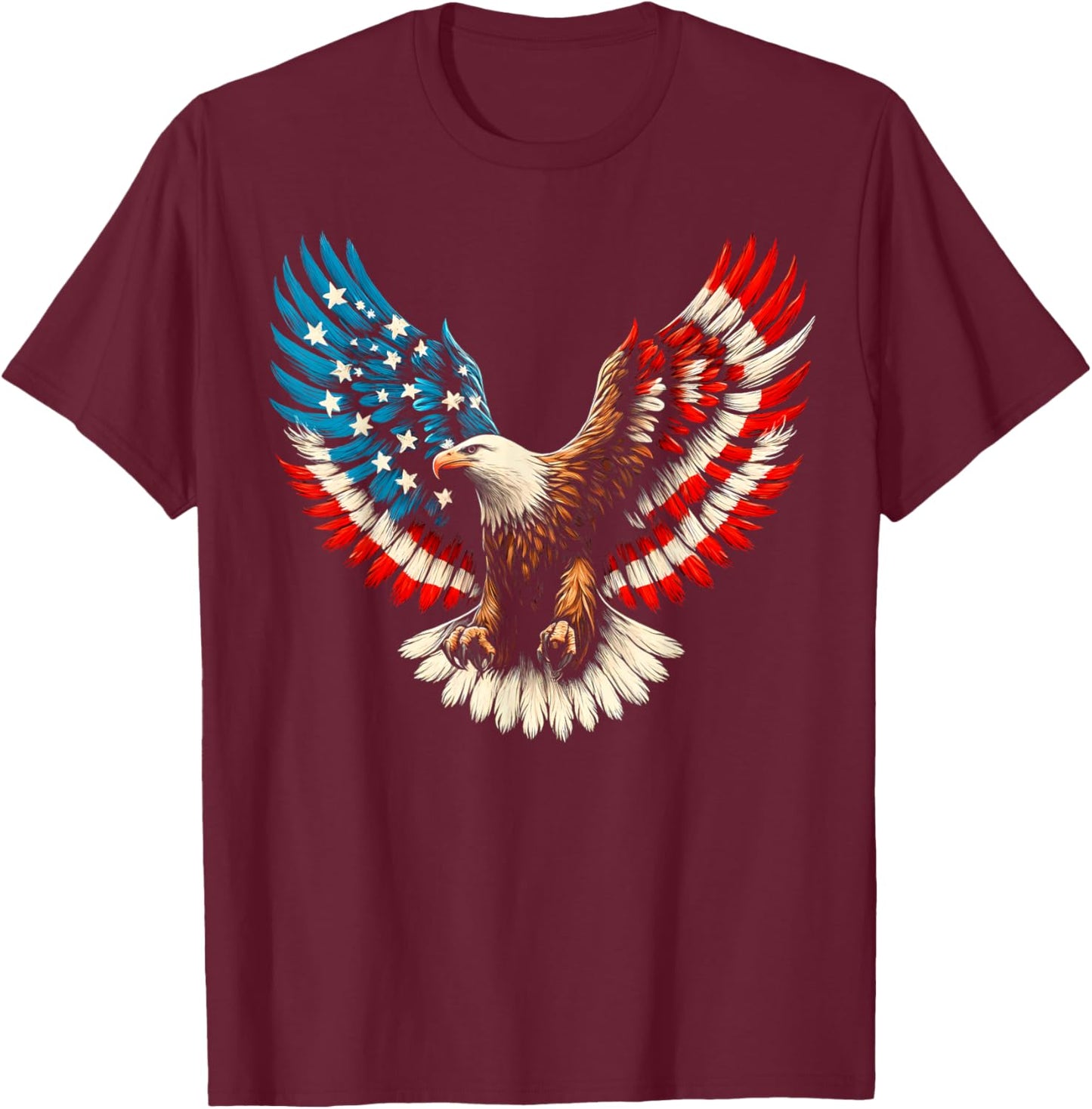 Bald Eagle & Patriotic American Flag 4th of July T-Shirt - T-Shirt | Maroon