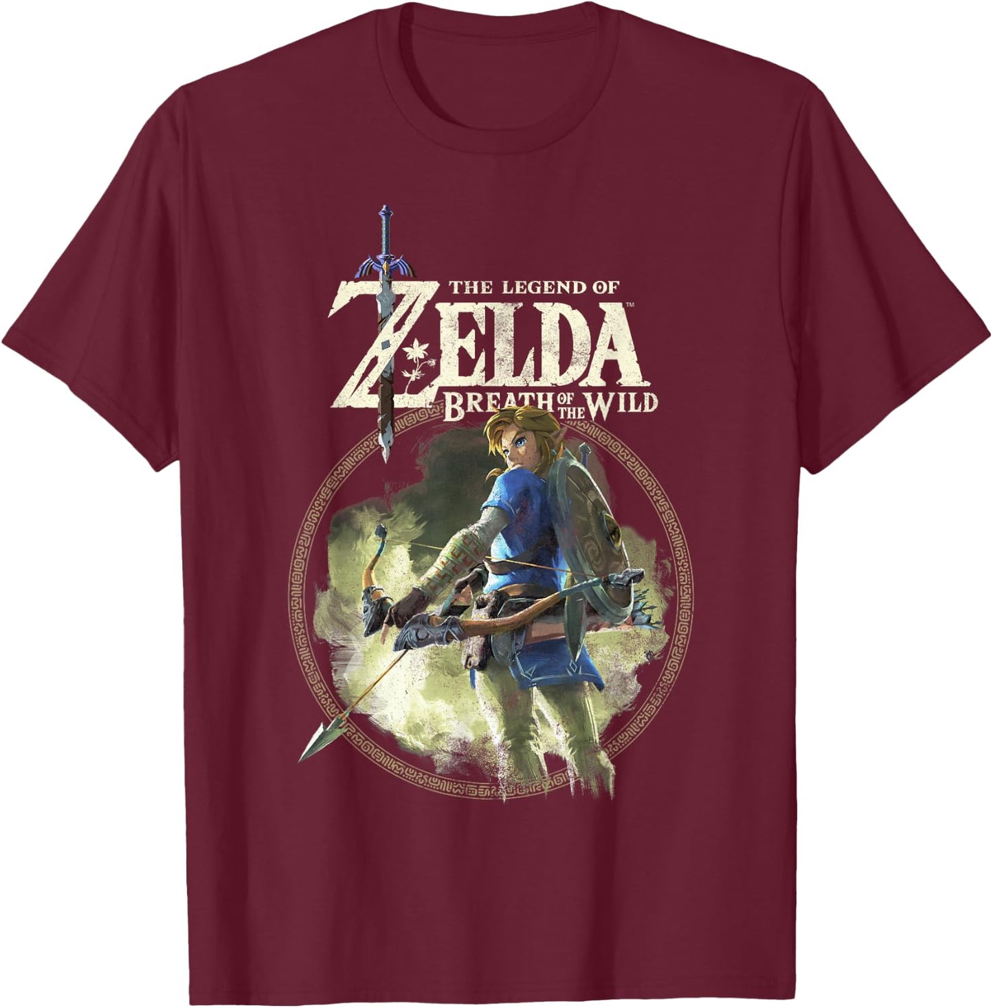 The Legend of Zelda Breath of The Wild Link Circle Portrait T-Shirt - T-Shirt | Maroon