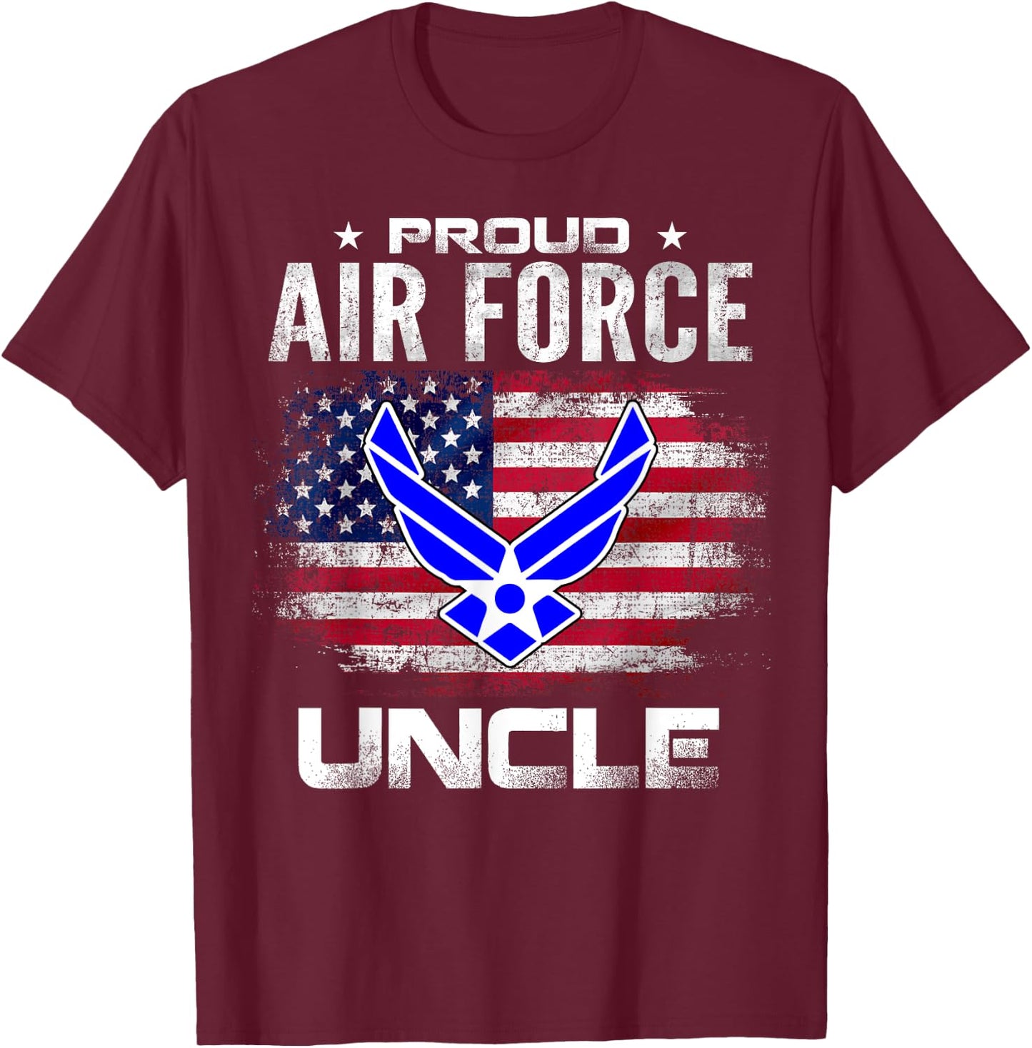 Proud Air Force Uncle With American Flag Gift Veteran T-Shirt - T-Shirt | Maroon