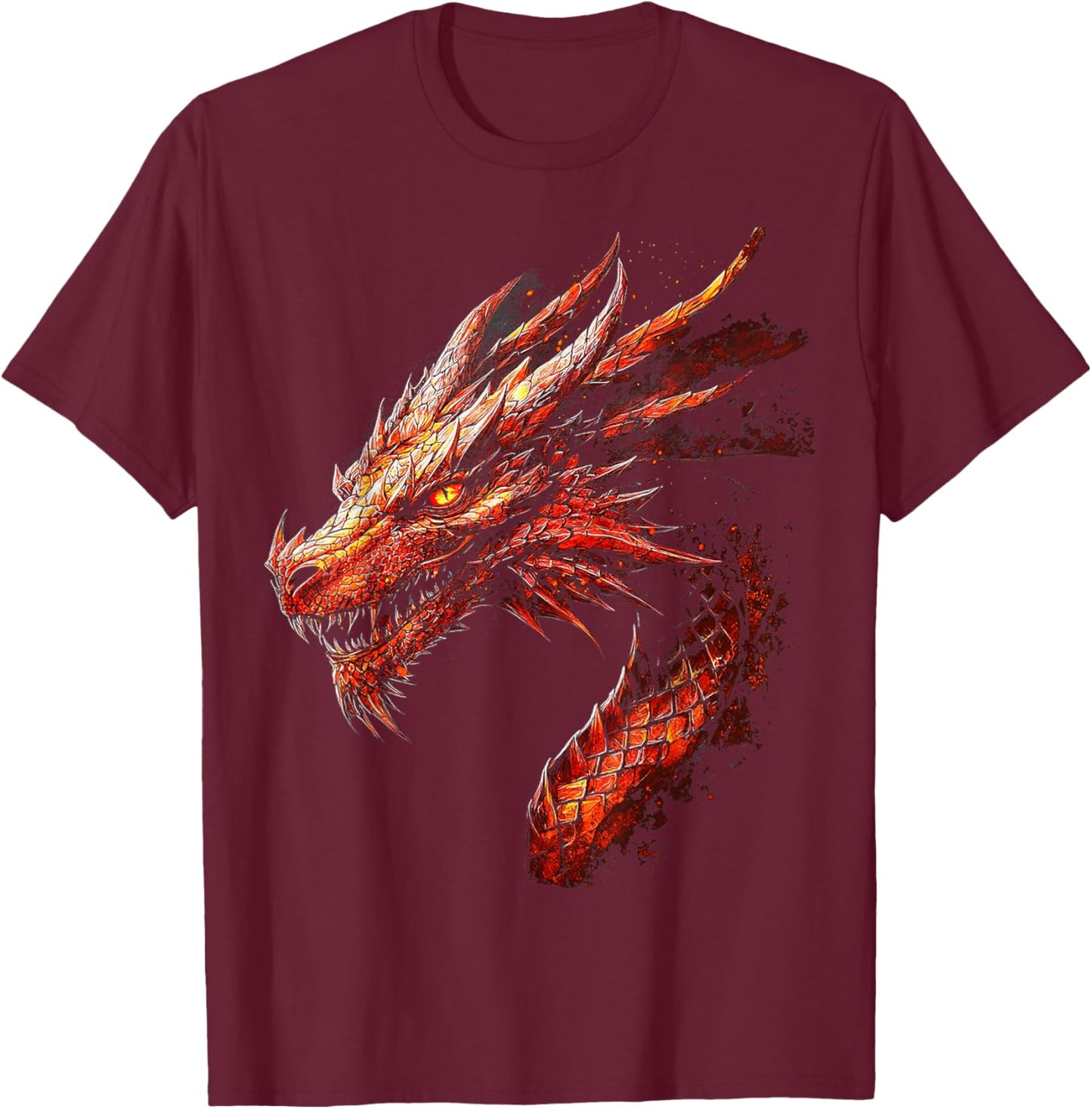 Red Dragon Pattern Mythical Art Red Dragon , Black, S T-Shirt - T-Shirt | Maroon