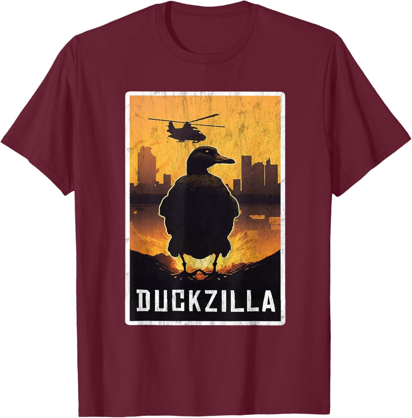 Duckzilla Retro Poster Outfit Funny Duck Apparel Farmer T-Shirt - T-Shirt | Maroon