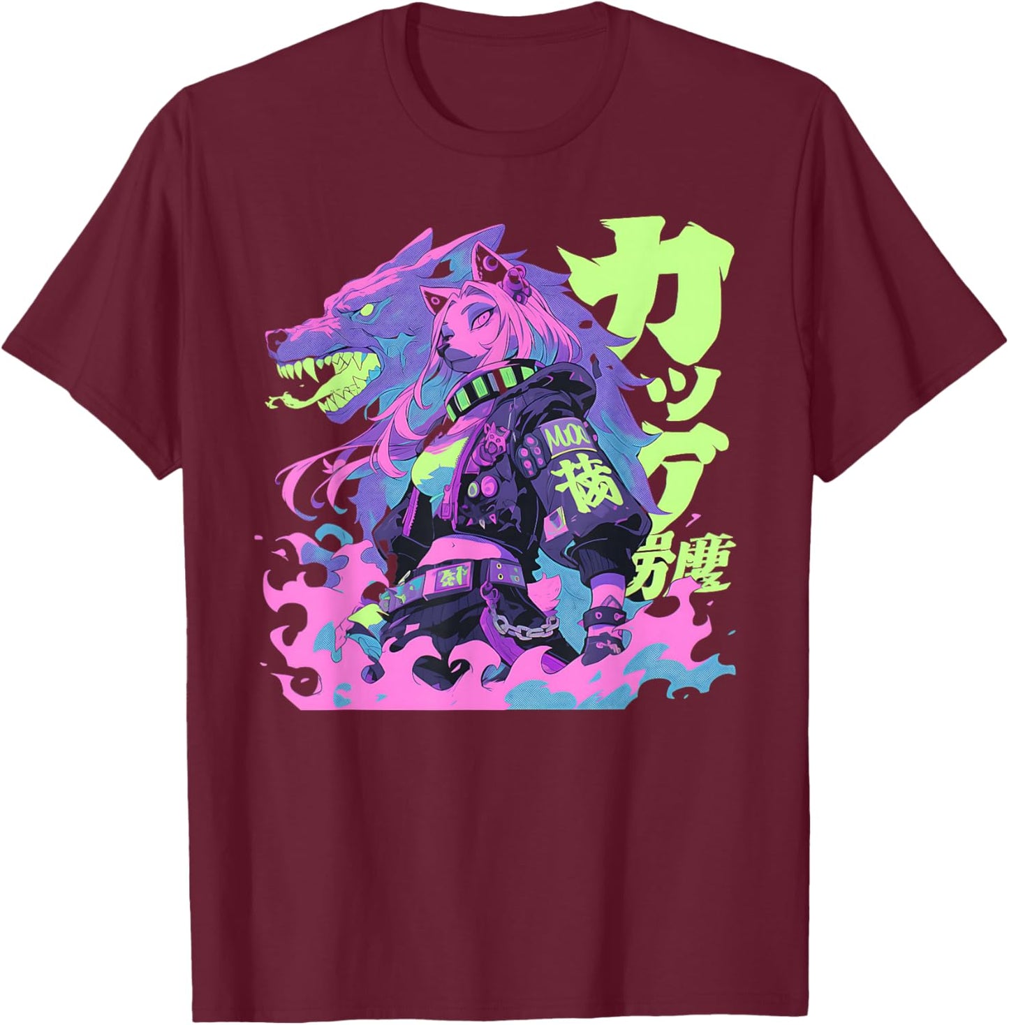 Goth Grunge Demon Anime Furry Wolf Horror Alt Aesthetic T-Shirt - T-Shirt | Maroon
