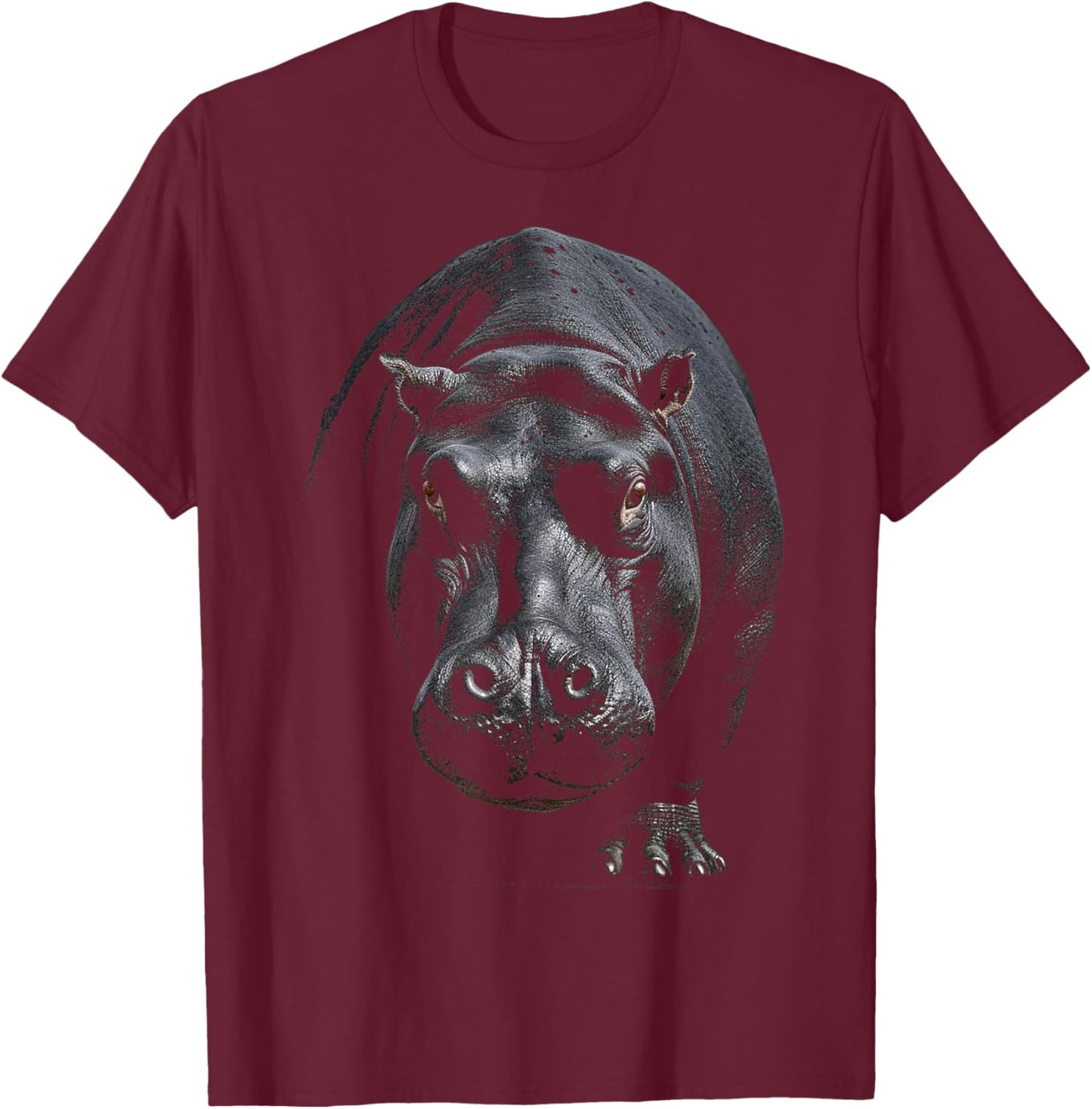 Hippo Portrait Art Animal Illustration Graphic Hippo T-Shirt - T-Shirt | Maroon
