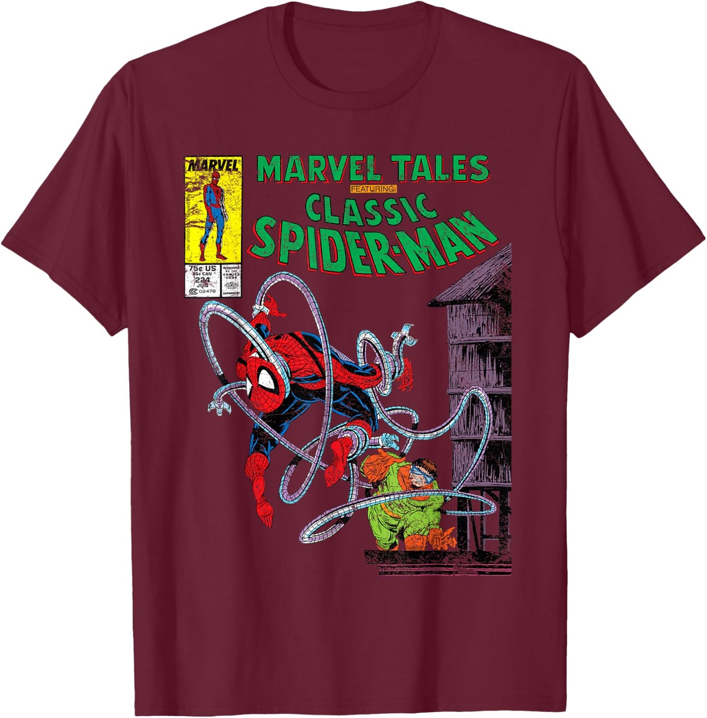 Marvel Spider-Man vs. Doctor Octopus Retro Comic T-Shirt - T-Shirt | Maroon