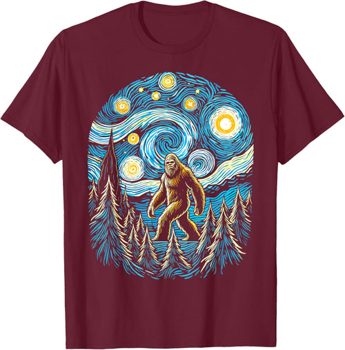 Bigfoot Starry Night Forest Van Gogh Sasquatch Painting Art