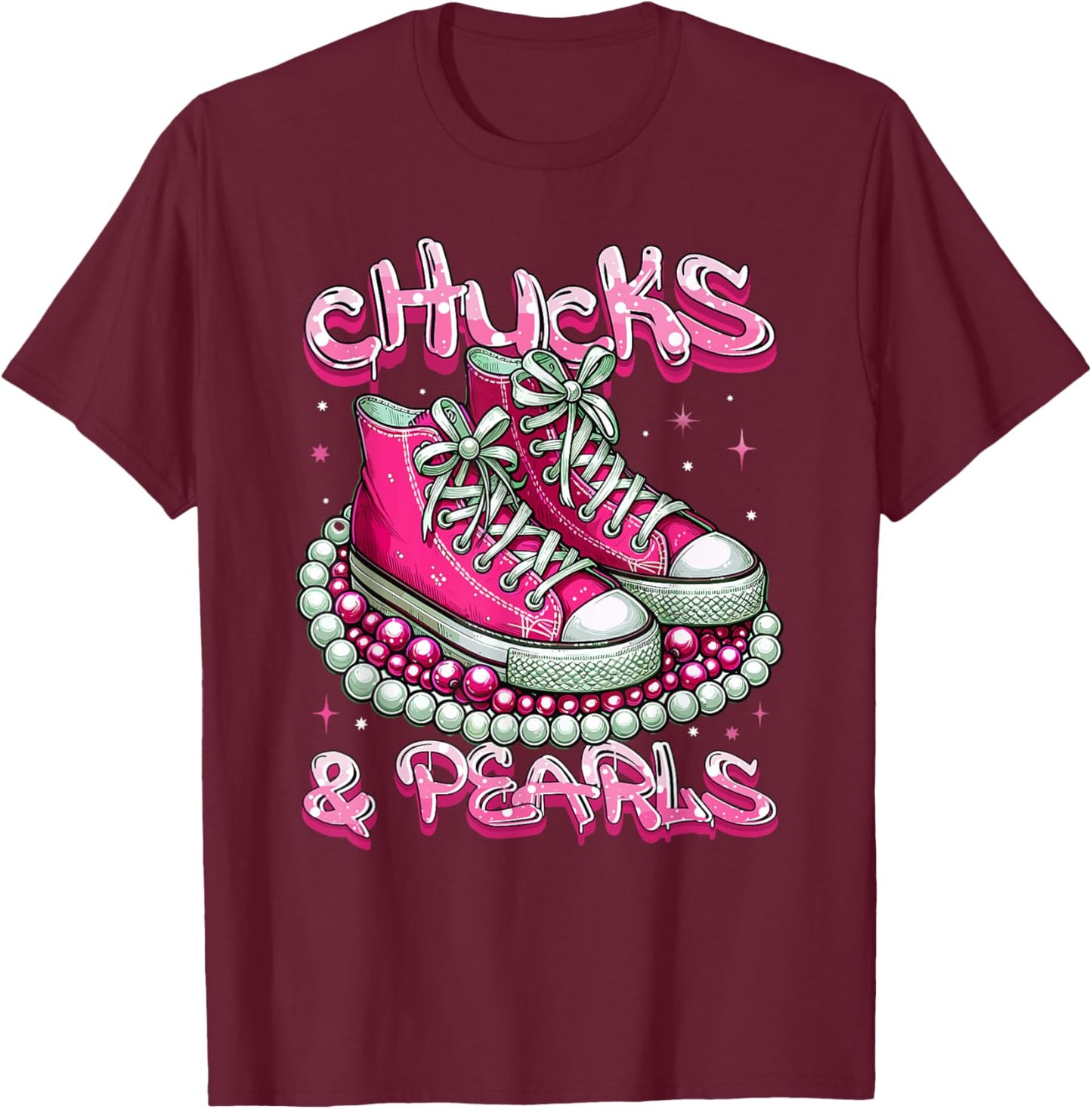 Pink Chucks And Pearls Women T-Shirt - T-Shirt | Maroon