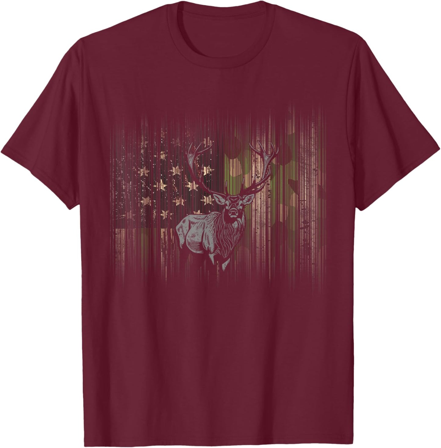 BASBO American Flag Camouflage Outdoor Antlers Elk Deer , Small, Black T-Shirt - T-Shirt | Maroon