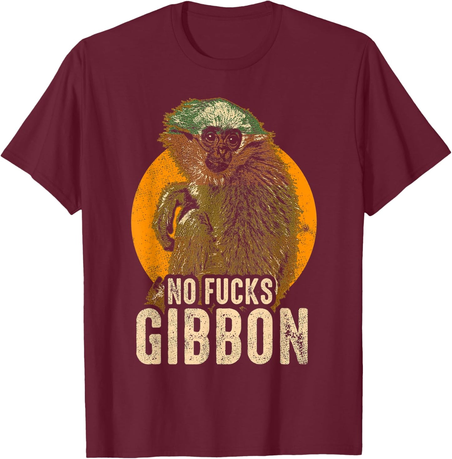 No Fucks Gibbon - Funny Ape Monkey Animal T-Shirt - T-Shirt | Maroon