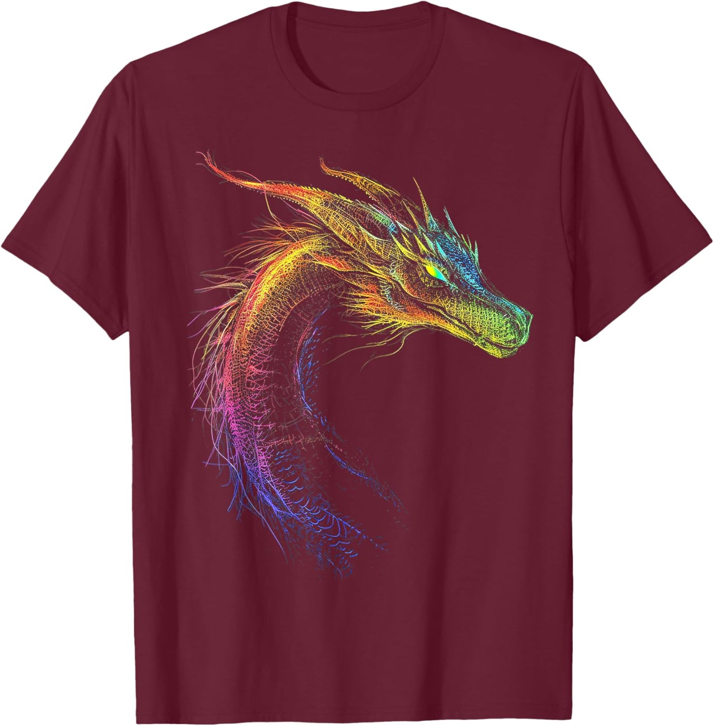 Dragon Drawing Colorful Animal Artwork Fantasy Dragon T-Shirt - T-Shirt | Maroon