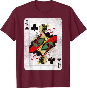 Queen of Clubs Playing Cards Halloween Party Costume Vintage T-Shirt - T-Shirt | Maroon