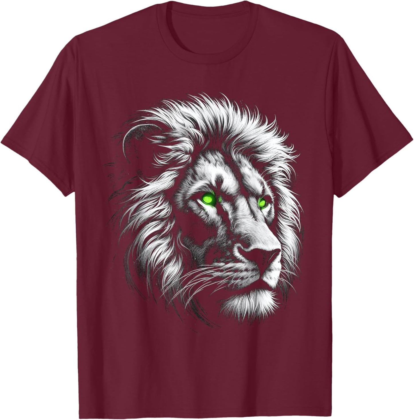 Lion King Of Animals From Africa With Green Eyes T-Shirt - T-Shirt | Maroon