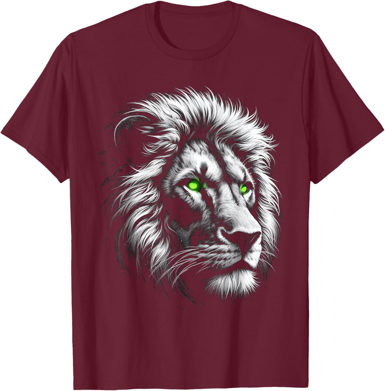Lion King Of Animals From Africa With Green Eyes T-Shirt - T-Shirt | Maroon