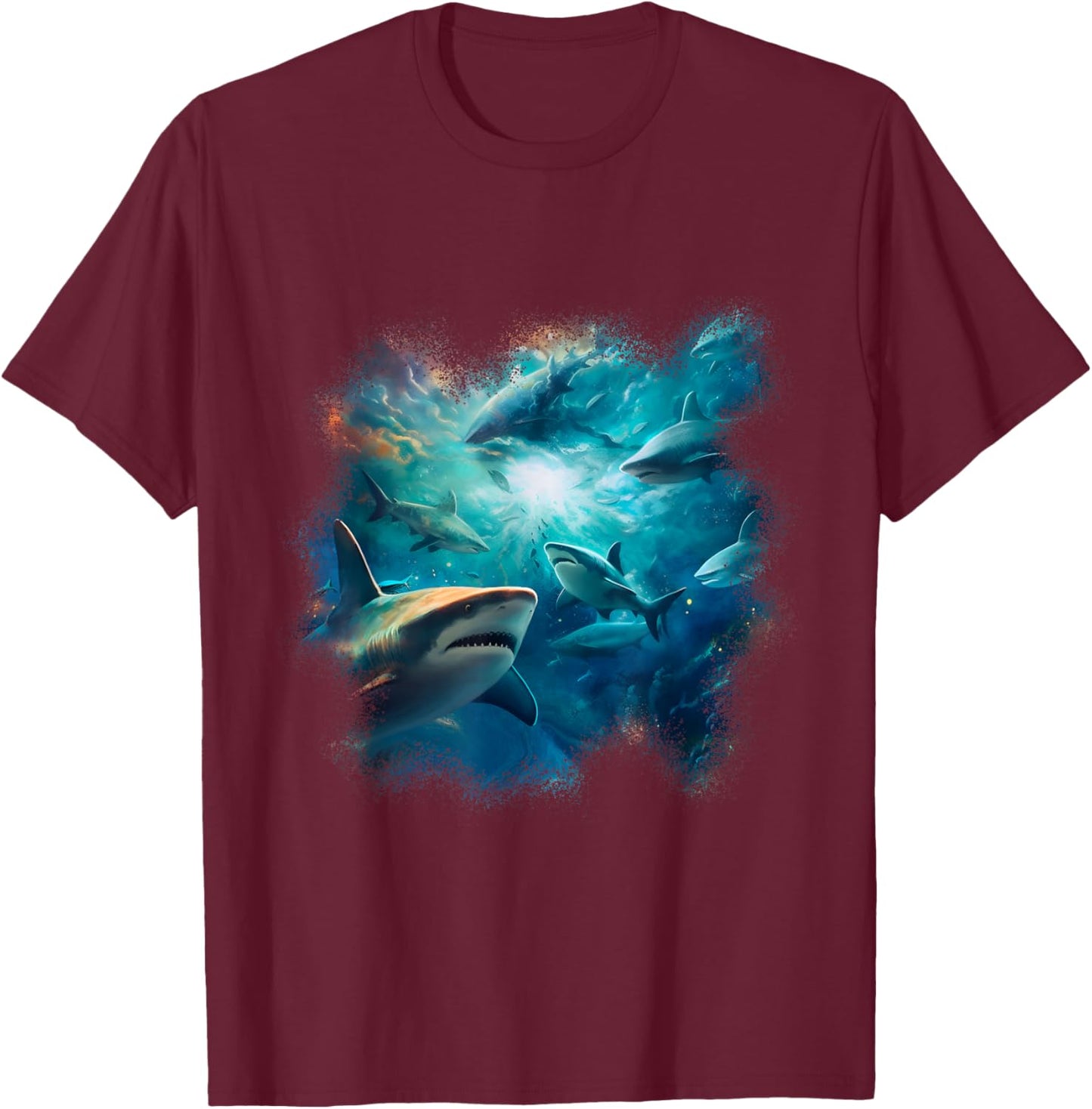 Swimming Sharks Ocean Underwater Life T-Shirt - T-Shirt | Maroon