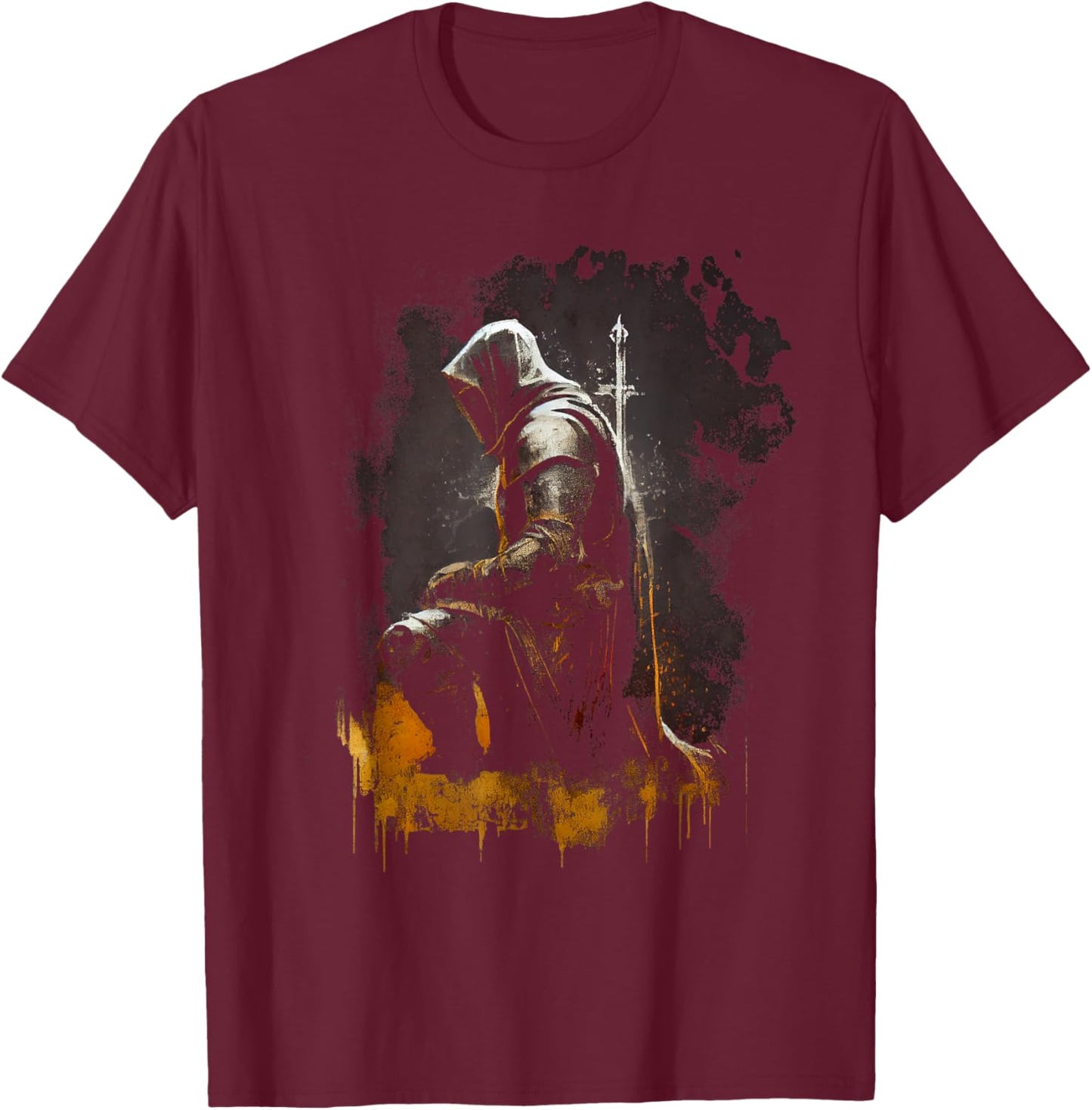 Knight Templar Kneeling Crusader Templar Warrior Of Christ T-Shirt - T-Shirt | Maroon