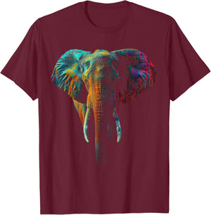 Elephant Colorful Animal Art Graphic Elephant T-Shirt - T-Shirt | Maroon