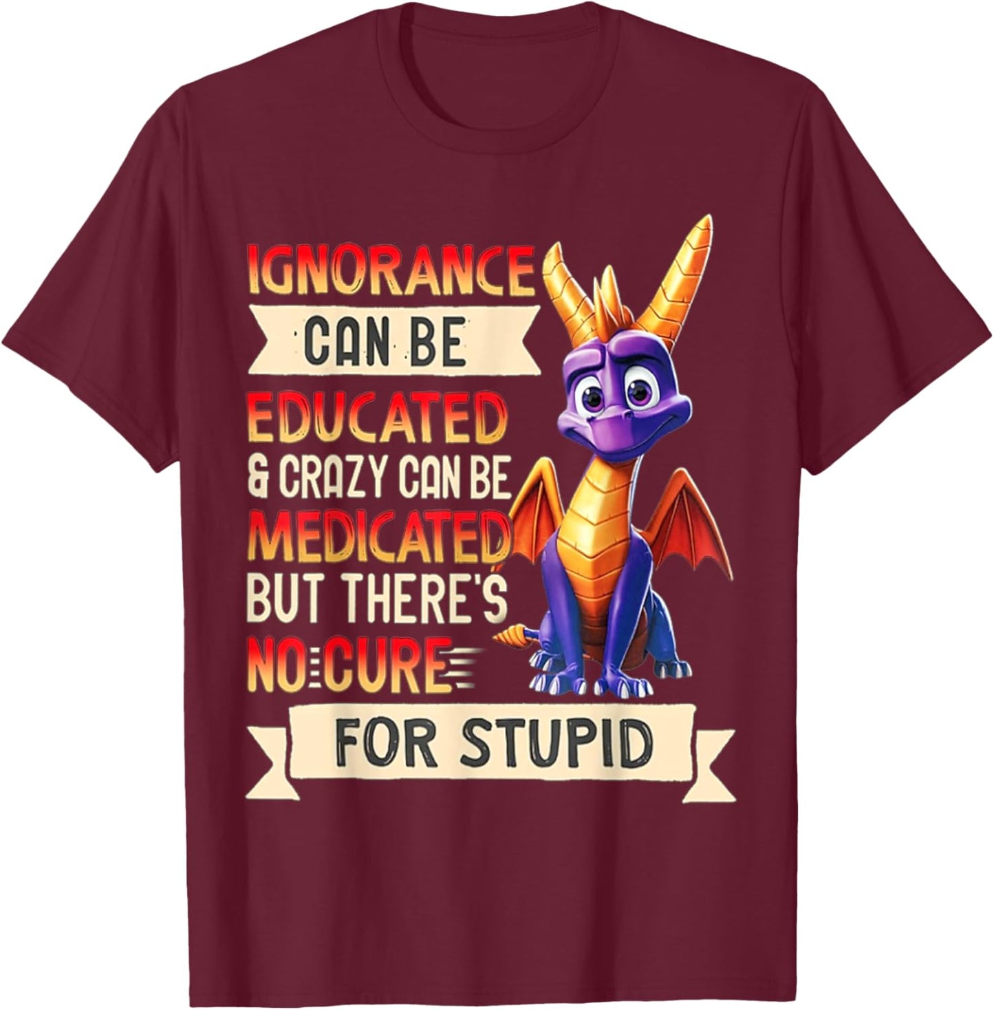 Ignorance Can Be Educated And Crazy Can Be Medicated T-Shirt - T-Shirt | Maroon