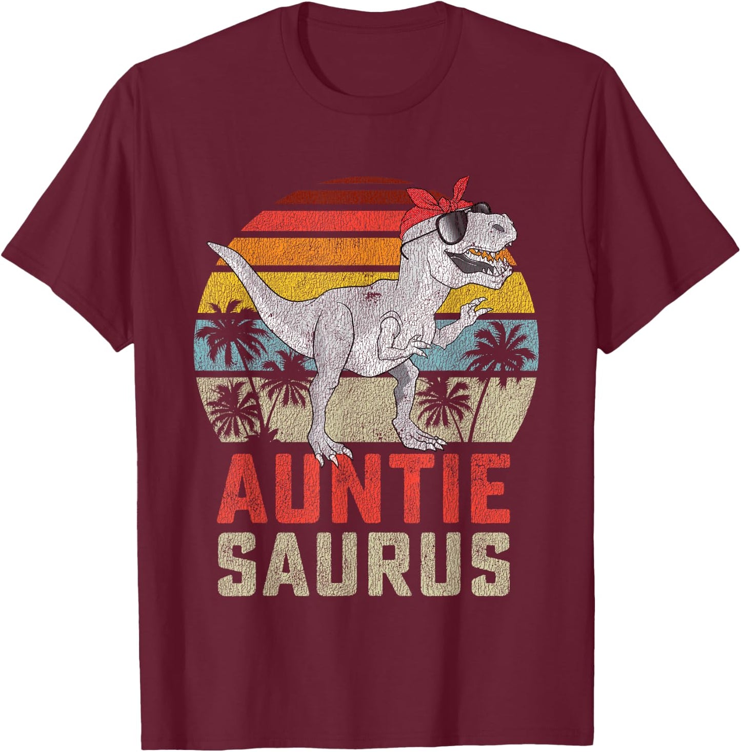 Auntiesaurus T Rex Dinosaur Auntie Saurus Family Matching T-Shirt - T-Shirt | Maroon