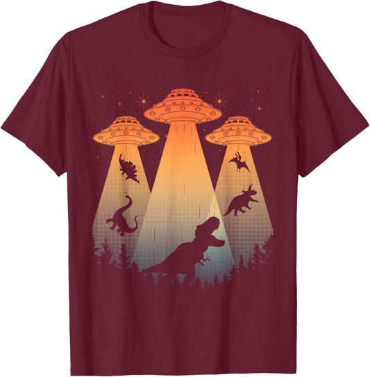 Cool Dinosaur Art Women UFO Alien Abduction Dinosaur T-Shirt - T-Shirt | Maroon